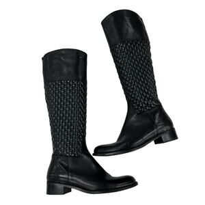Sesto Meucci Black Tall Quilted Side Zip Leather Riding Boots Womens 8